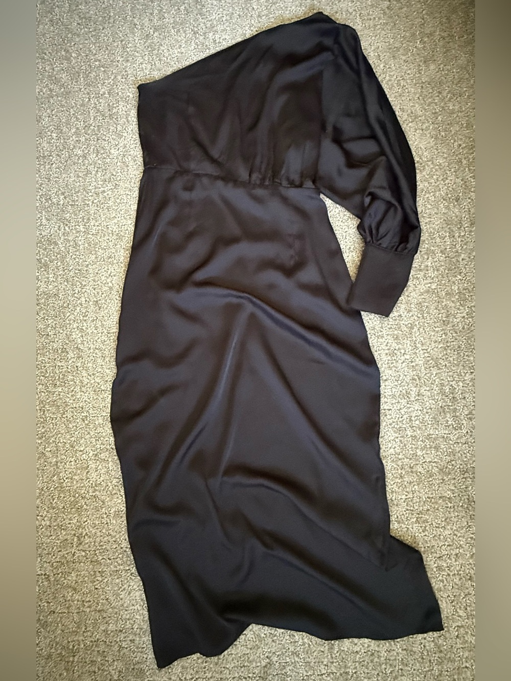 Petal & Pup One-Shoulder Black Satin Midi Dress